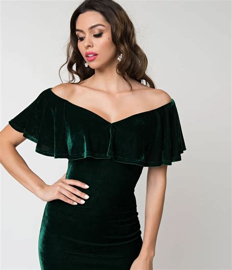 Unique Vintage Emerald Green Velvet Sophia Wiggle Dress Emerald Green Bridesmaid Dresses