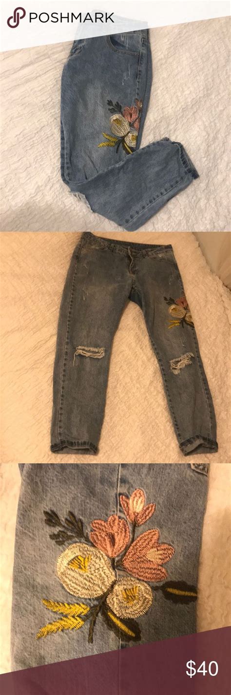 Flower Embroidered Jeans Flower Embroidered Jeans Embroidered Jeans