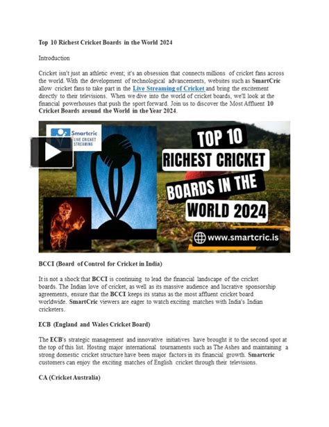 PPT Top 10 Richest Cricket Boards In The World 2024 PowerPoint