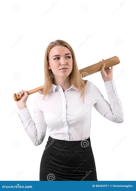 Isolated Portrait Of Woman Holding A Baseball Bat Stock Image Image