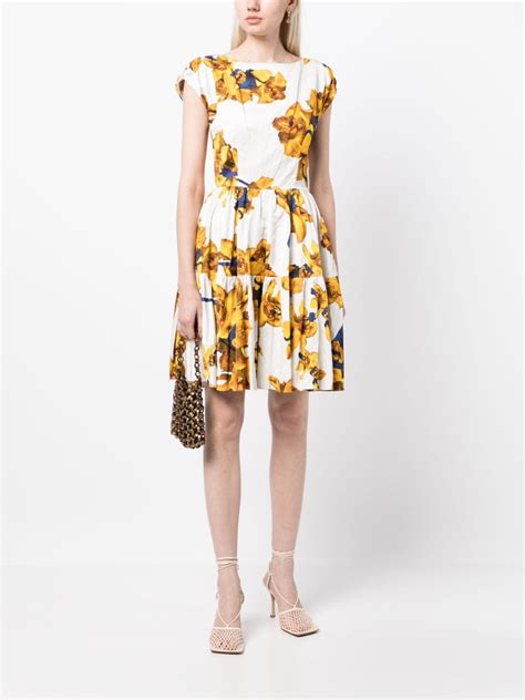 Jason Wu Collection Floral Print Boat Neck Dress White Farfetch