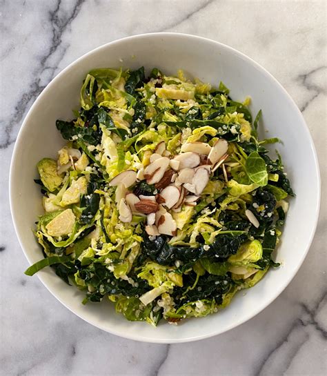 Shaved Brussels Sprout Kale And Quinoa Salad In A Lemony Dijon Dressing