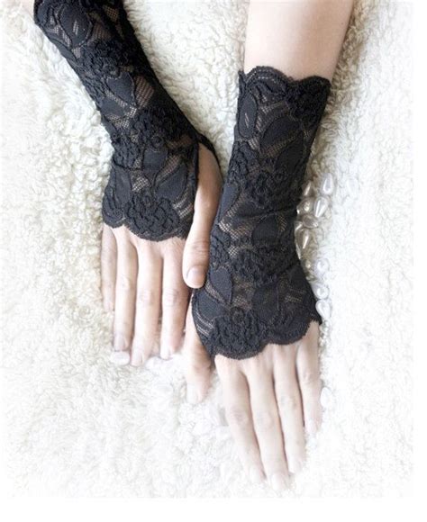 Black Lace Gloves Finger Less Glove Elastic Gloves Etsy