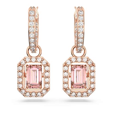 Orecchini Pendenti Millenia Taglio Ottagonale Rosa Placcato Color Oro Rosa Swarovski