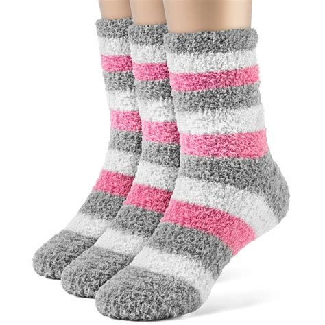 Chanpell Chanpell Girls Striped Fuzzy Crew Plush Socks Pairs