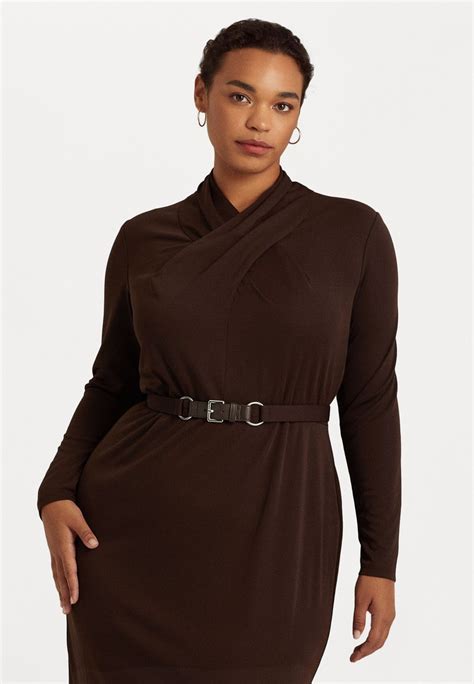 Lauren Ralph Lauren Woman Keesam Long Sleeve Day Dress Robe En Jersey Circuit Brownmarron