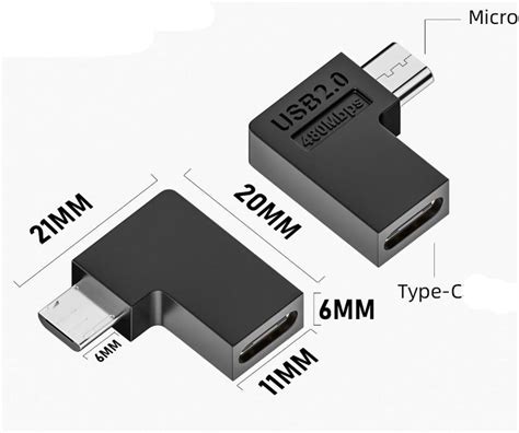 Micro 5pin Male To Usb C Female Left Angle Power Data Adapter