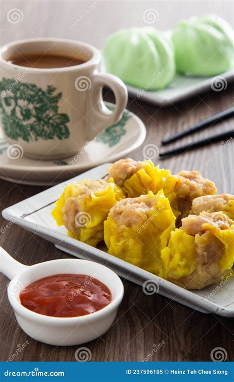 Siu Mai Chinese Steamed Pork Dumplings In Bamboo Steamers Dim Sum