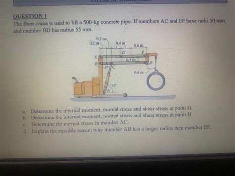 Solved OUESTION 1 The Floor Crane Is Used To Lift A 500kg Chegg