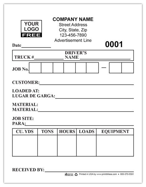 Dump Truck Tickets Custom Printed Forms Printit4Less