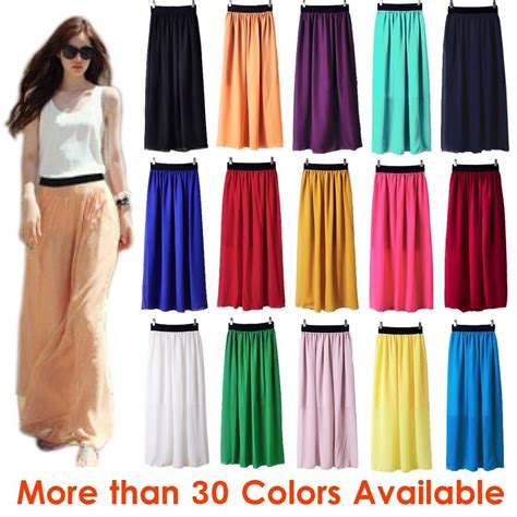 Women Double Layer Chiffon Pleated Retro Long Maxi Dress Elastic Waist