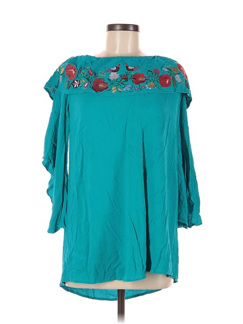 Umgee Floral Teal Short Sleeve Blouse Size M Off Thredup