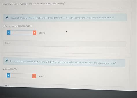 Solved How Many Atoms Of Hydrogen Are Contained In Each Of Chegg