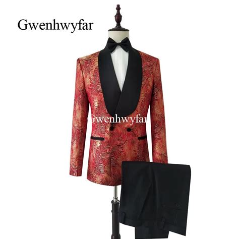 Gwenhwyfar 2019 New Double Breasted Men Suits Luxury Peacock Feather