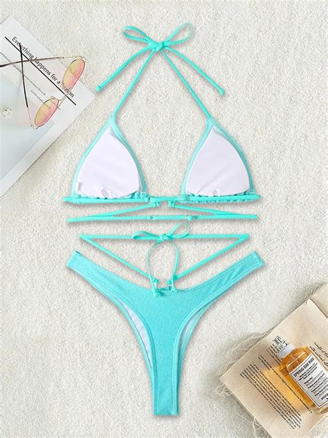 Halter Bikinis Women Swimsuit Solid Micro Swimwear Hollow Out Beachwear