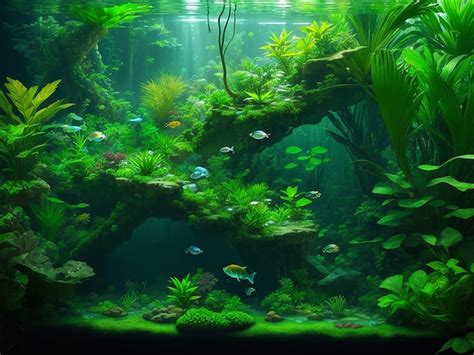 Premium AI Image | Beautiful aquascape green theme jungle