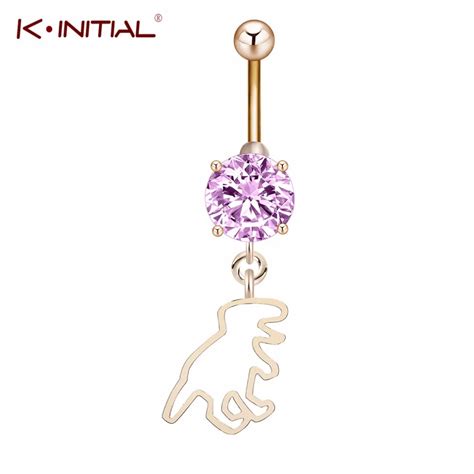 Kinitial Stainless Gold Silver Plated Cute Dinosaur Belly Button Body Zircon Navel Piercing Sexy