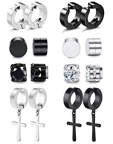 RIOSO Magnetic Stud Earrings For Men Women Stainless Steel Hoop Cross