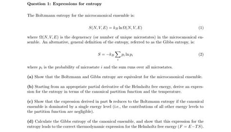 Solved Question 1: Expressions for entropy The Boltzmann | Chegg.com