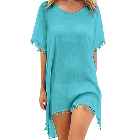 Swim Coverup Womens Trim Kaftan Chiffon Tassels Swimwear Beach Loose