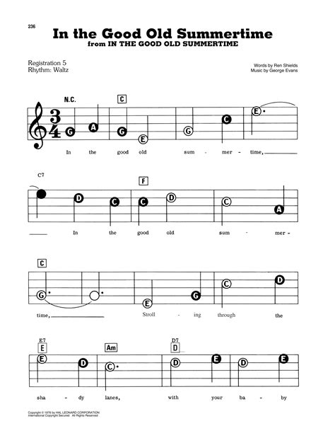 In The Good Old Summertime By Ren Shields And George Evans Sheet Music For E Z Play Today At