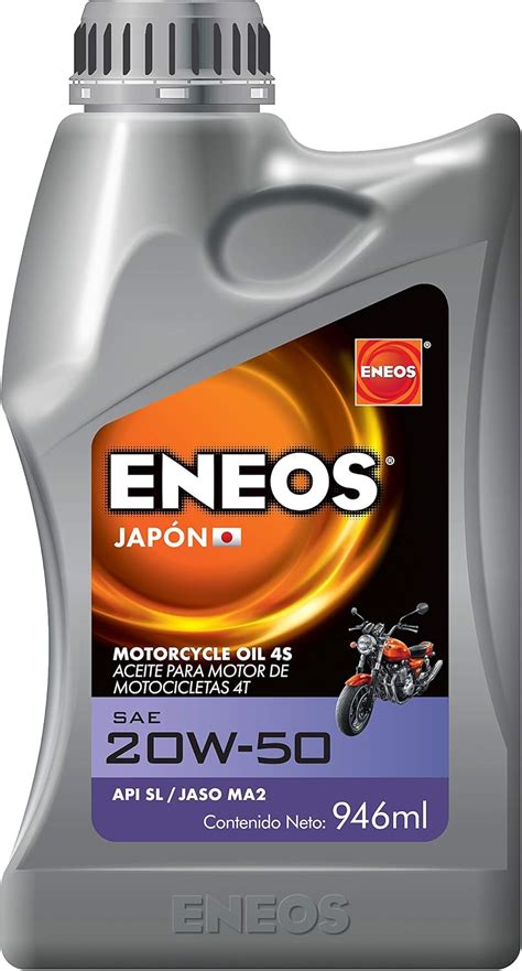 ENEOS MOTO Aceite para Motor de Motocicletas 4T 20W-50 SL/MA2 0.946 L ...