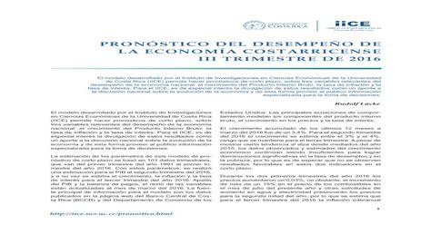 PronÓstico Del DesempeÑo De La EconomÍa Costarricense Iii Trimestre