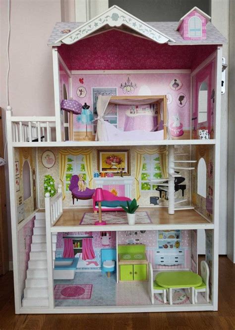 Drewniany Domek Dla Lalek 124cm Z Meblami Dla Barbie Rainbow High