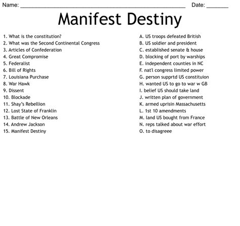 Manifest Destiny Worksheet WordMint