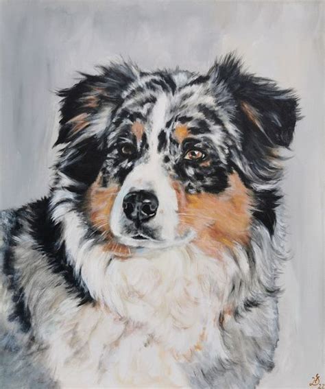 Bild Australien Shepard Hund Hundeportrait Malerei Von Heike