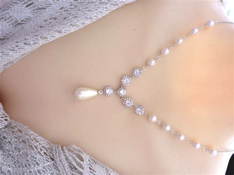 Bridal Pearl Necklace White Gold Ivory Teardop Pearl And Clear Etsy