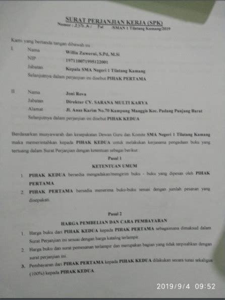 Sma N Tilatang Kamang Surat Perjanjian Dengan Pihak Ketiga Mengenai