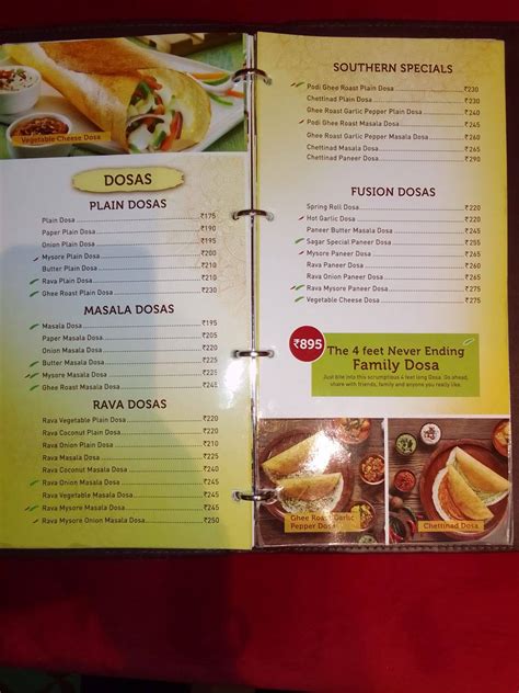 Menu At SAGAR RATNA Yamuna Nagar