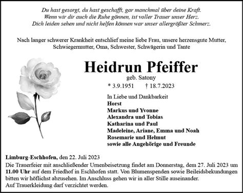 Traueranzeigen Von Heidrun Pfeiffer Vrm Trauer De