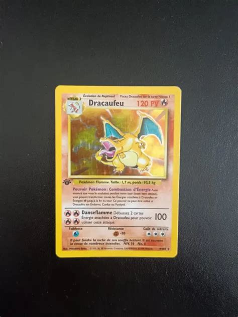 CARTE POKÉMON DRACAUFEU 4 102 Holo Set de Base Edition 1 Wizards FR TBE