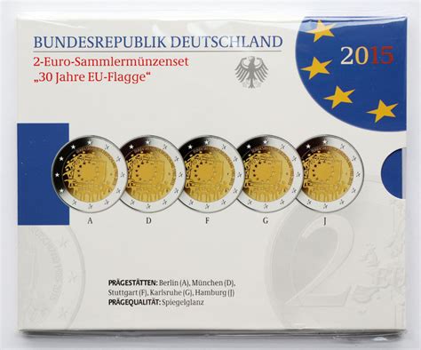 BRD 5 x 2 Euro Sammlermünzenset 30 Jahre EU Flagge ADFGJ 2015 PP