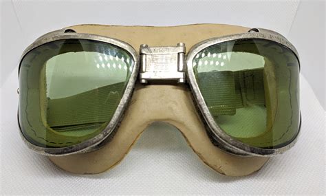 Scarce Early Wwii Usn Mkii Pilot Goggles With Green Lenses Flying