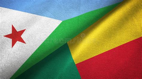 Djibouti And Benin Two Flags Textile Cloth Fabric Texture Stock