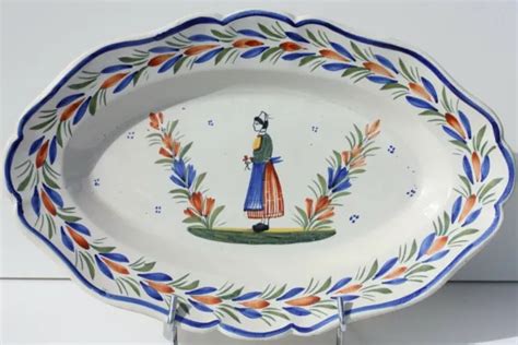 PLAT ANCIEN EN FAIENCE DE QUIMPER MANUFACTURE HENRIOT 38 5 X 25 Cm