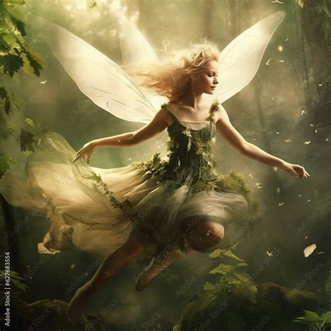 Flying Fairy With Blonde Hair And Butterfly Wings Generative AI Stock Photo Adobe Stock