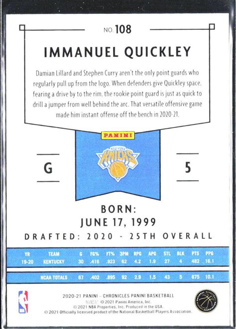 2020 Panini Chronicles 108 Immanuel Quickley Nm EBay