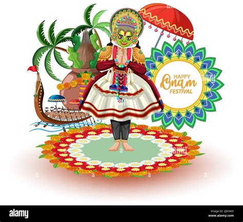 Onam Hindu Harvest Festival Poster Illustration Stock Vector Image