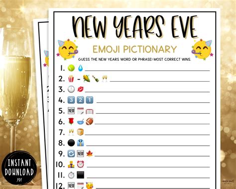 New Years Eve Emoji Pictionary Game Printable Games Fun Etsy