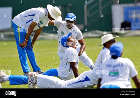 Sri Lankan Bowler Chaminda Vaas Background Center Stretches At A