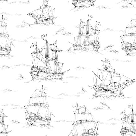 DEKORNIK WALLPAPER WALLPAPER SHIPS ON THE SEA BLACK WHITE Tuliroom