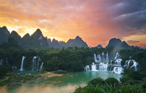 detian falls, asia, vietnam, 4K, waterfalls, body of water, waterfall, detian waterfall, chute ...