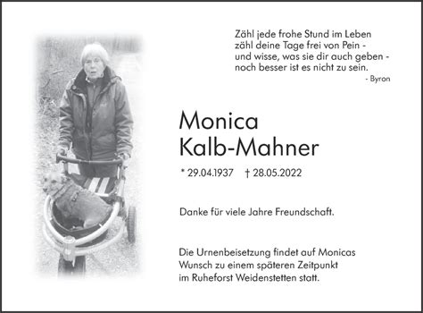 Traueranzeigen von Monica Kalb Mahner Südwest Presse Trauer