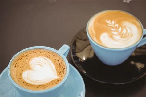 Cups Of Cappuccino With Coffee Art Stock Image Everypixel