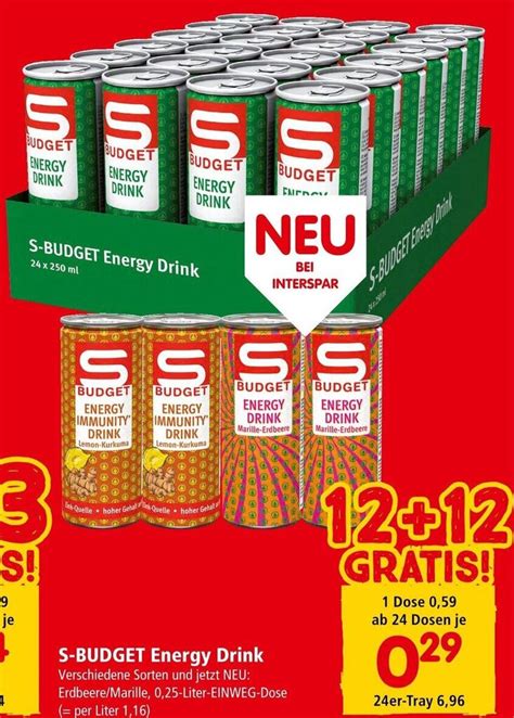 S BUDGET Energy Drink Verschiedene Sorten Und Jetzt NEU Erdbeere