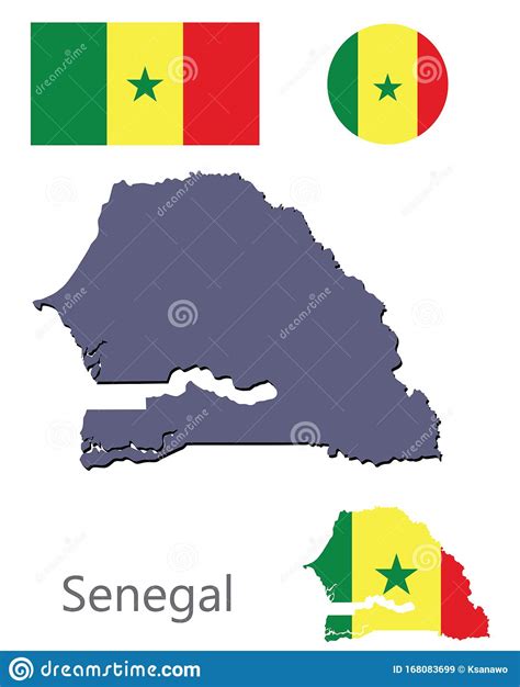 País Silueta Senegal Y Vector De Bandera Ilustración del Vector